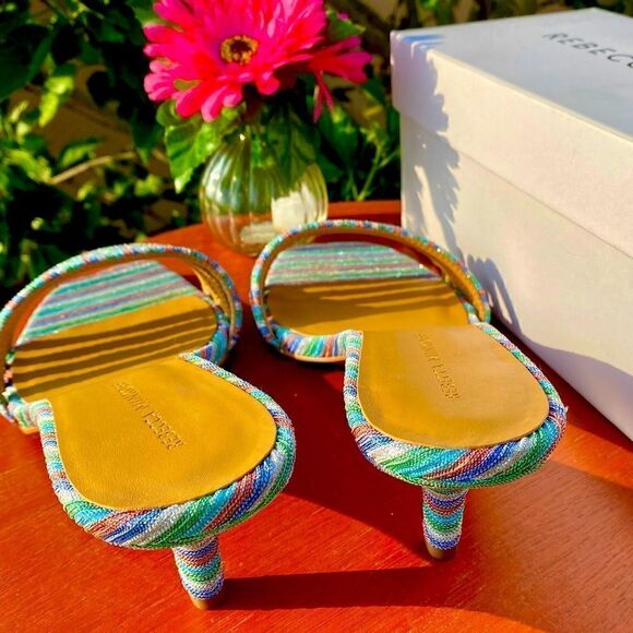 NEW REBECCA MINKOFF DECKLYNN METALLIC RAINBOW KITTEN-HEEL MULES 9M - Picture 15 of 15